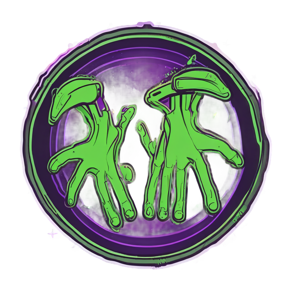Neon alien handshake with UFO and ride-or-die banner