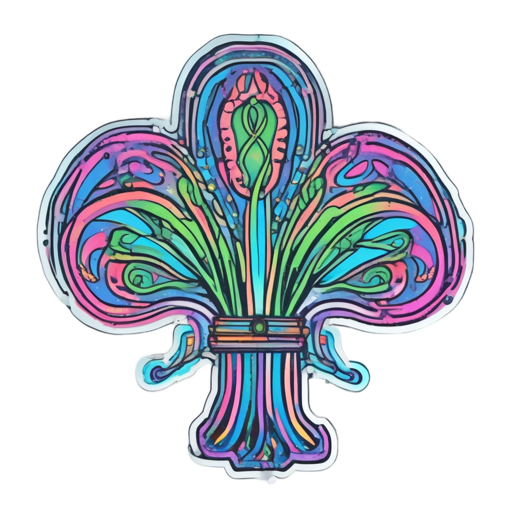 Alien plant with trefoil-shaped leaves and neon blue stem with pink blossom
