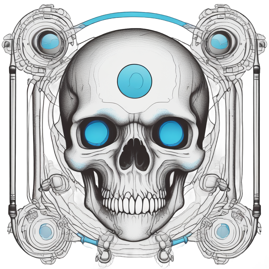 One-line skull with alien eyes and a UFO above