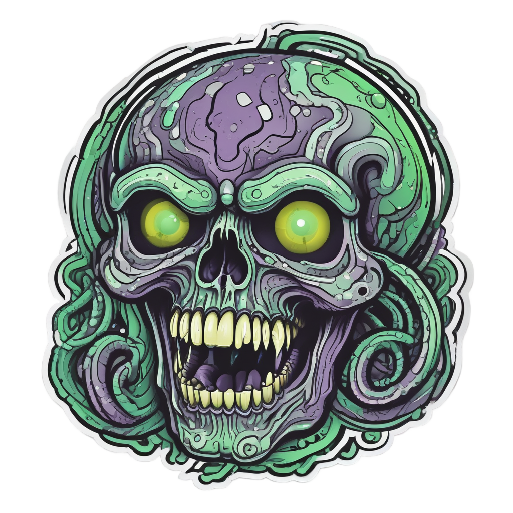 Alien Skull hisses with neon tentacles — horror stickers