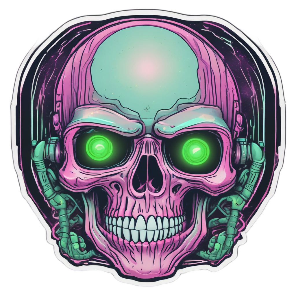 Holographic alien skull gas tank with three eyes and pink fuel