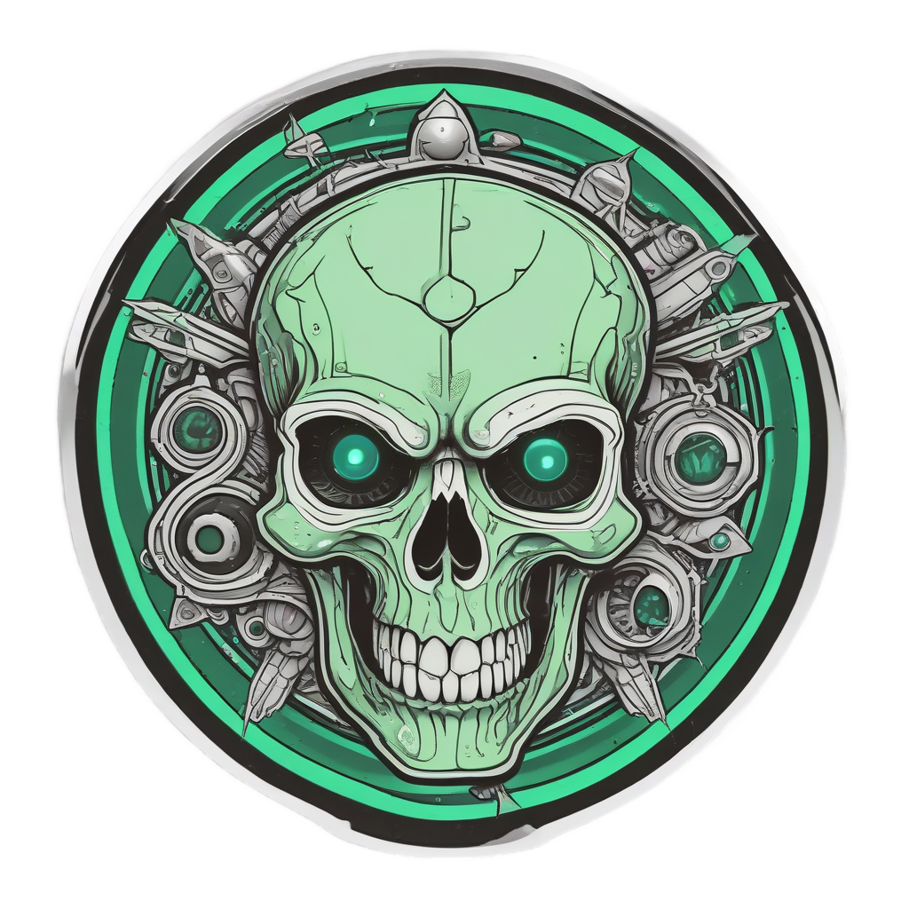 An alien skull with three eyes and a star UFO, line art