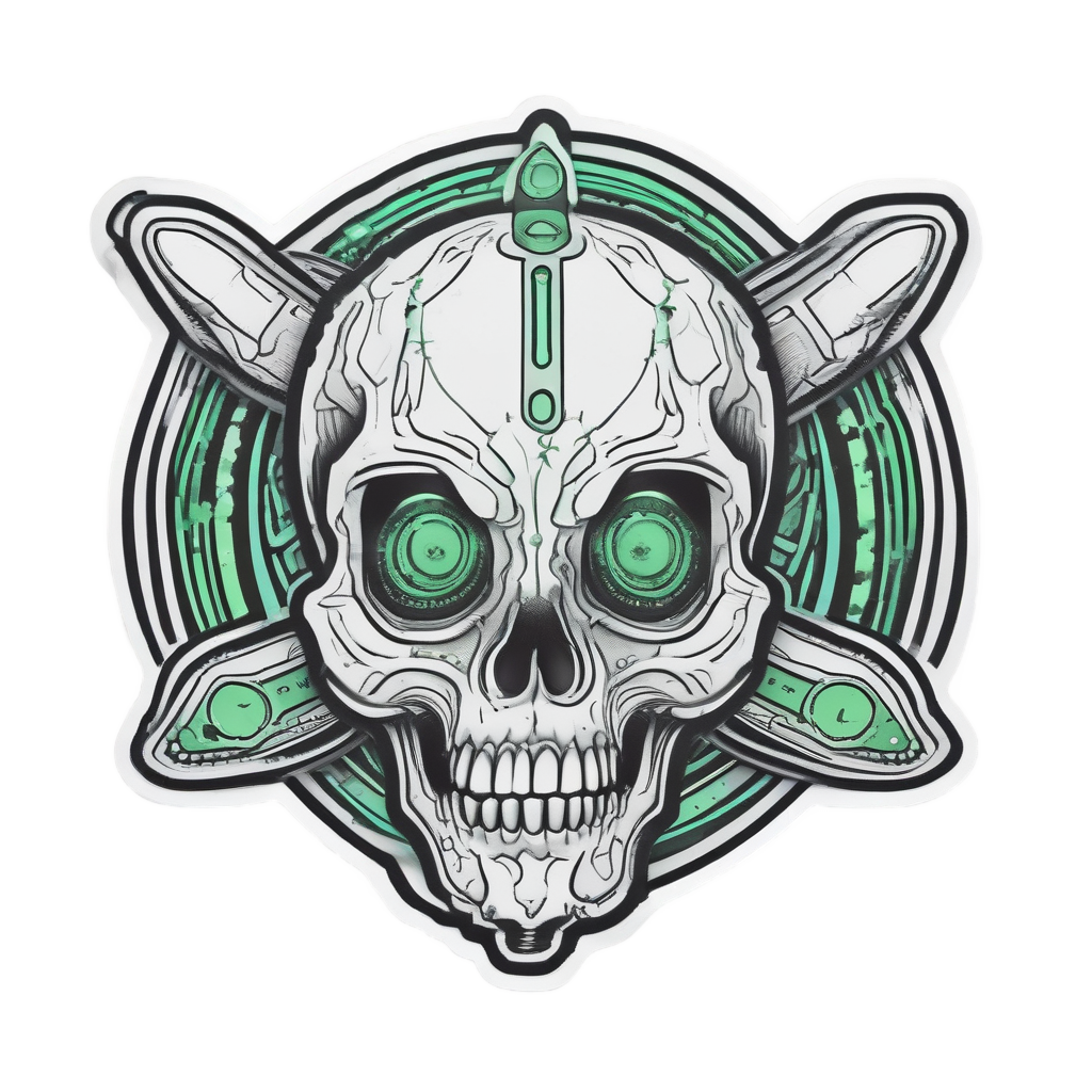 A three-eyed line star skull in a UFO.