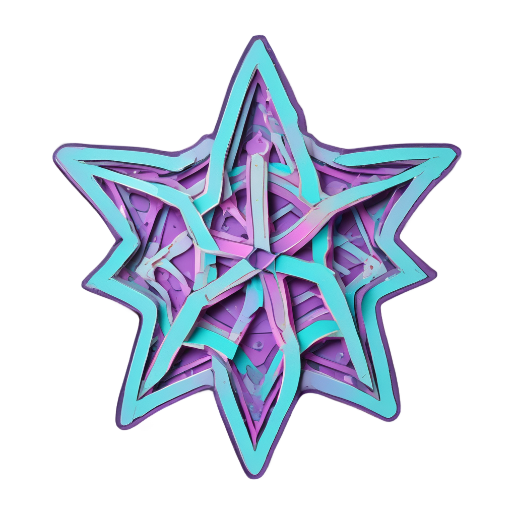 Neon Allen key star crest with hexagon on white background