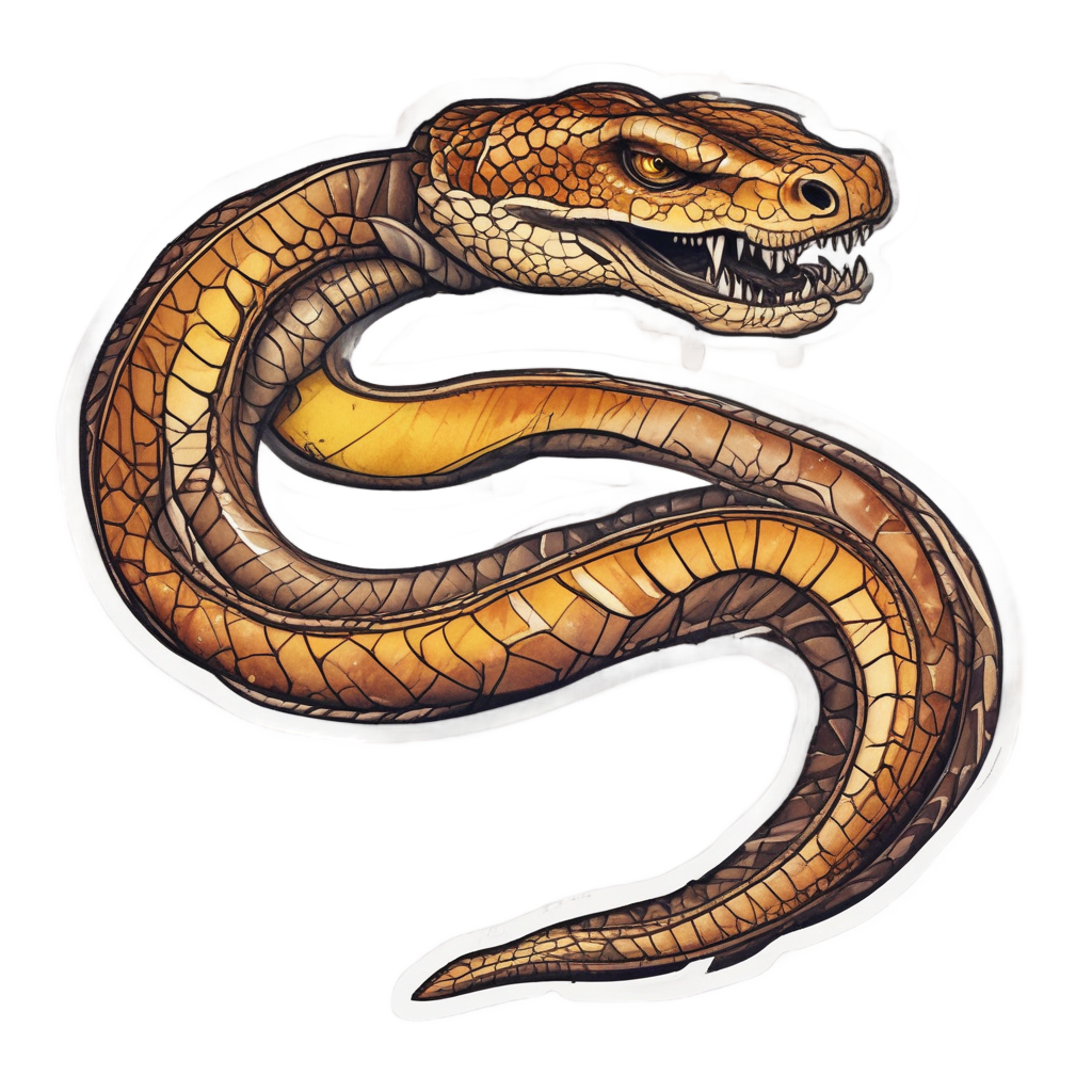 An amber-colored coiled snake dagger with a strong, wide blade and guard wrap.