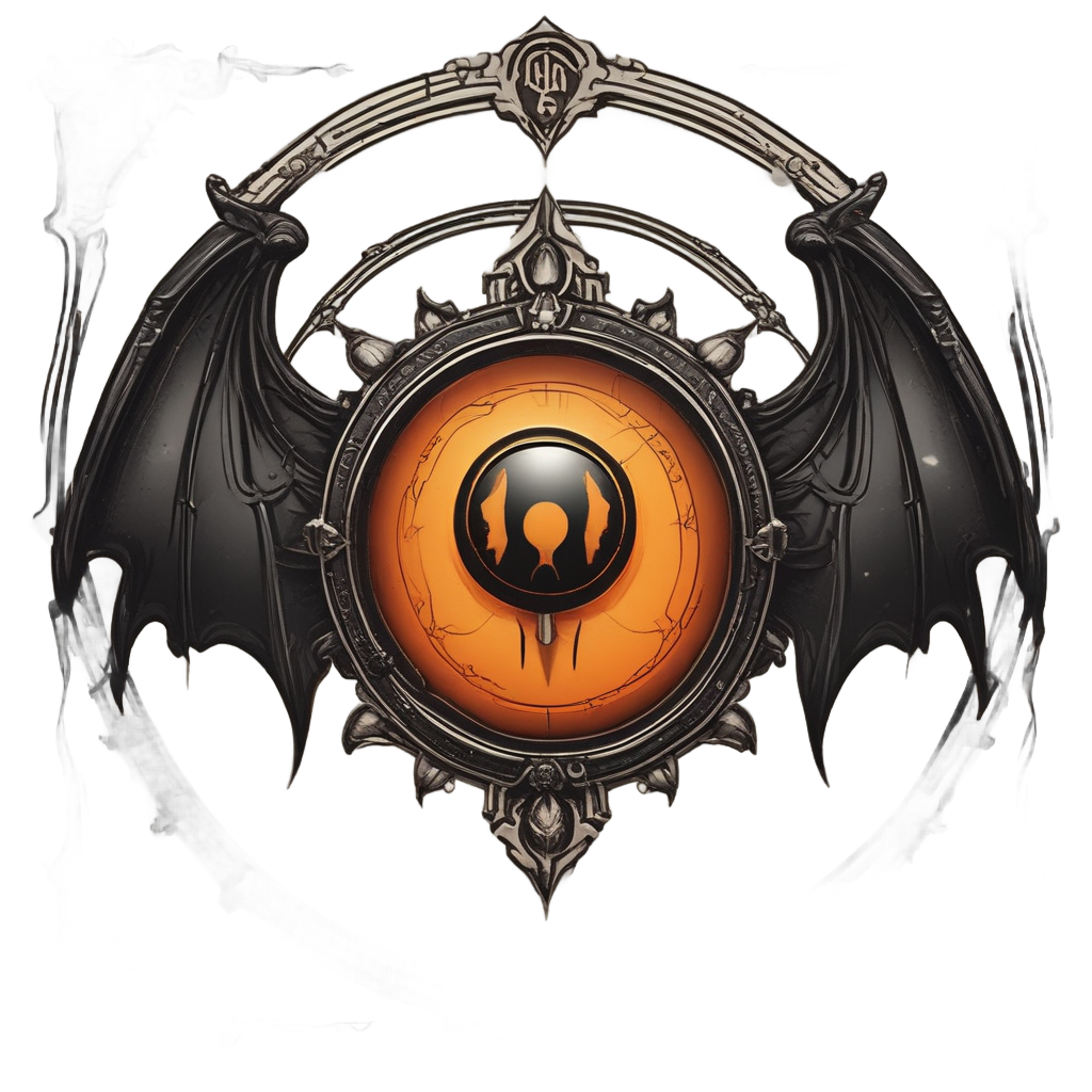Neon amber gothic mirror sticker with a large glowing eye reflection