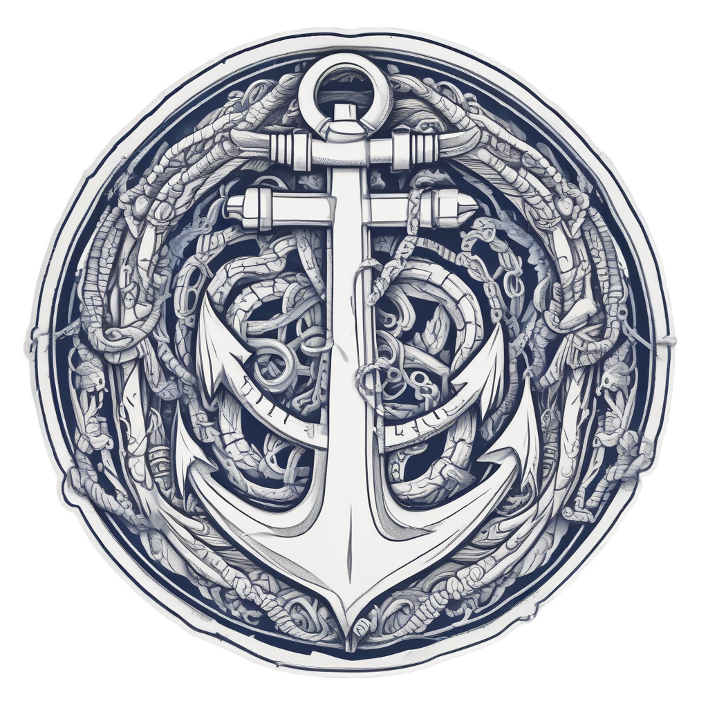 Die-cut sticker of anchor and chains with waves and ride or die banner