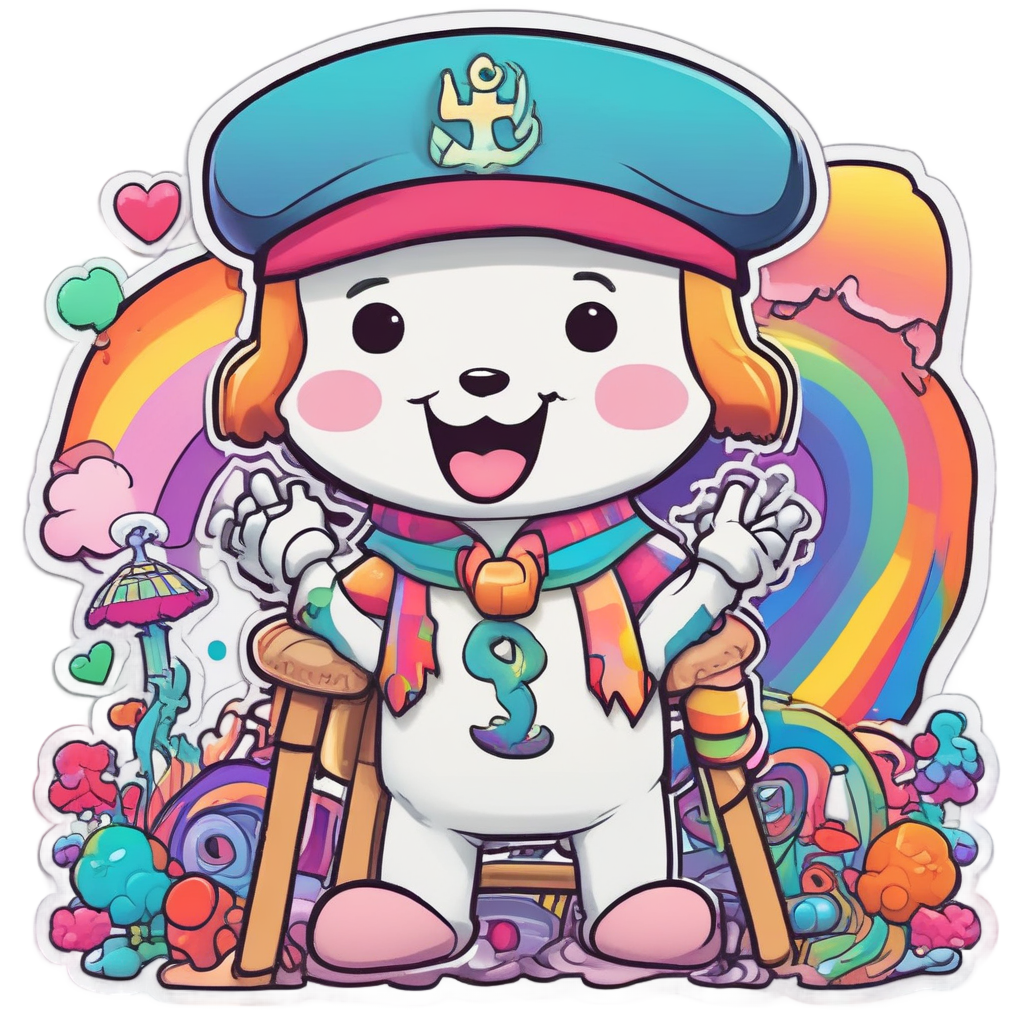 Multicolored anchor artist painting rainbow on easel with beret
