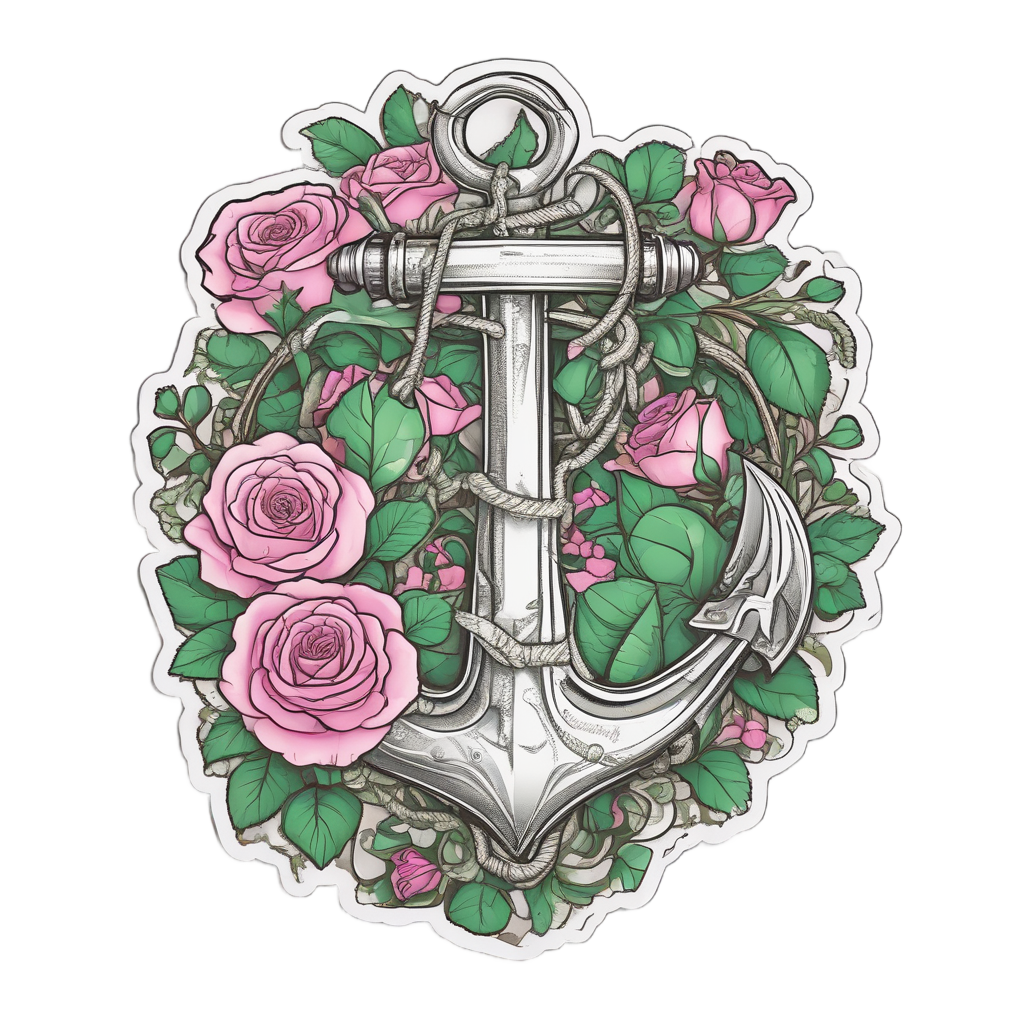 Anchor Blooming Rose — american traditional stickers