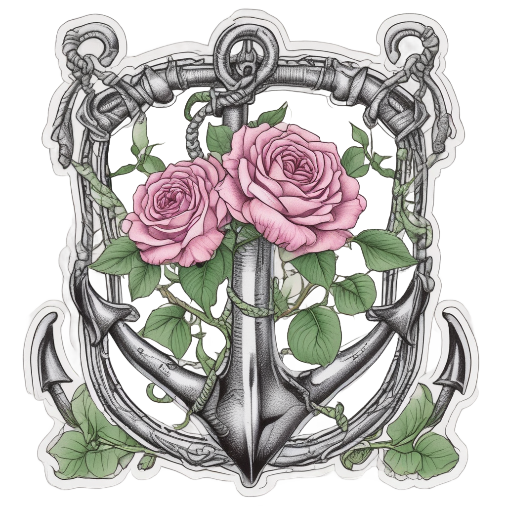 Anchor Blooming with Vines — american traditional stickers