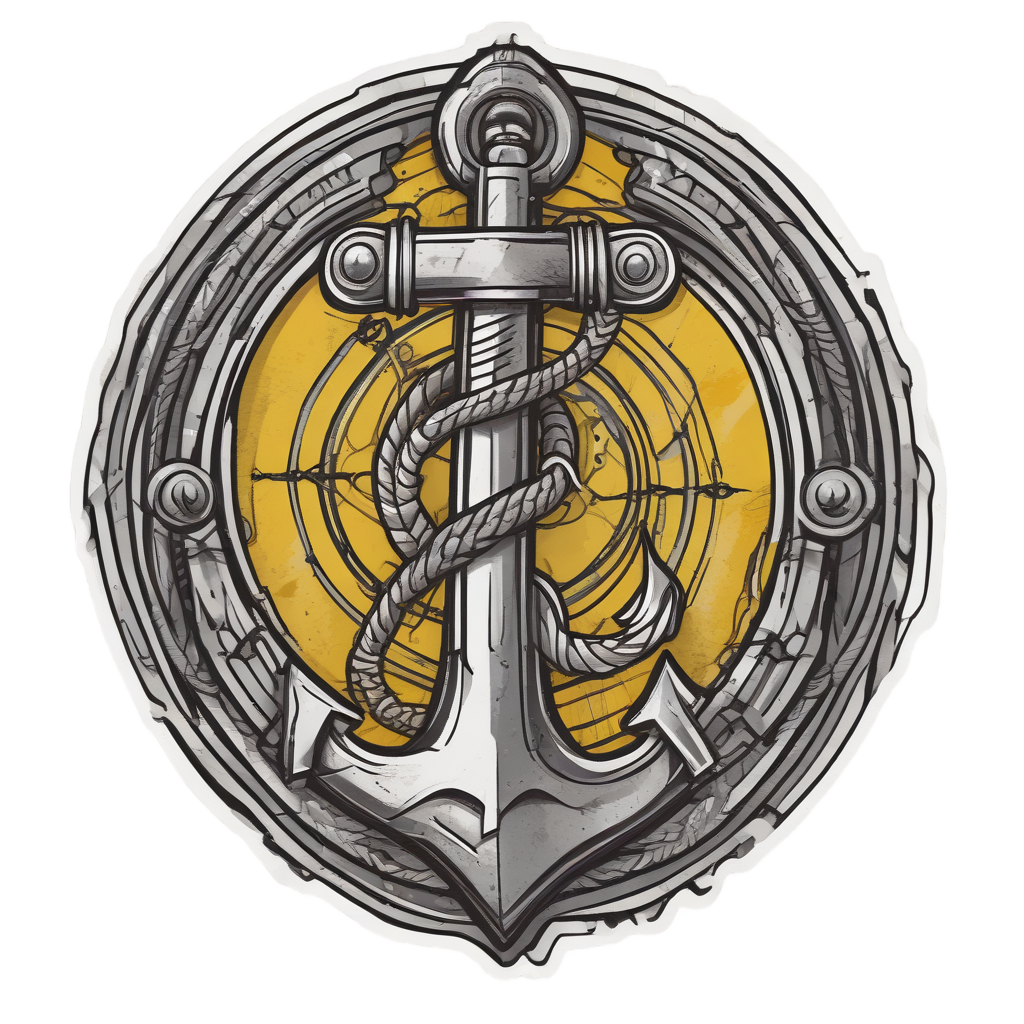 Tattoo-style anchor with electric bolt and rope on white