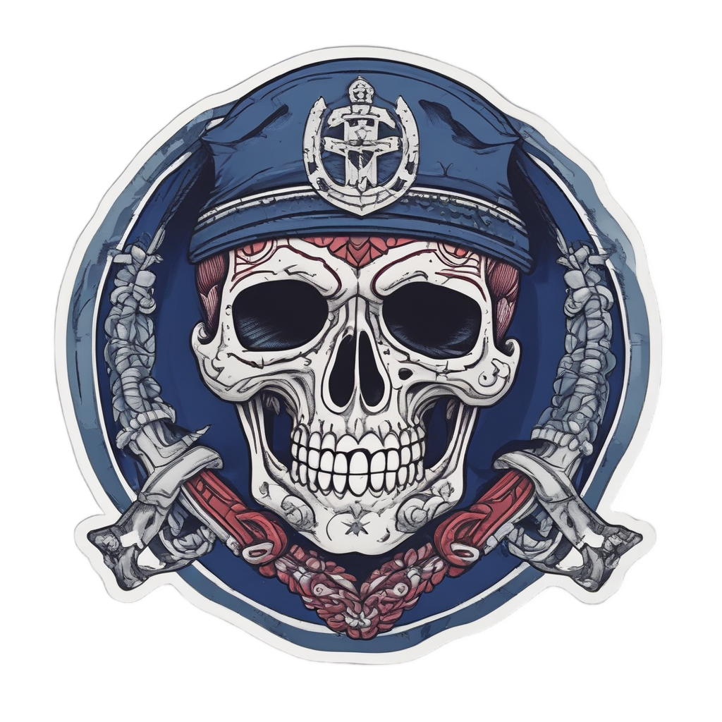 Navy blue and maroon heart calavera chained to an anchor in sailor tattoo style