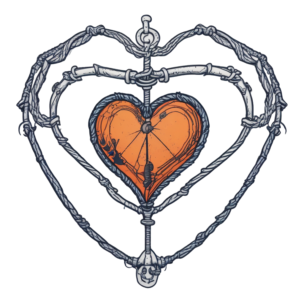 Line art barbed-wire heart on anchor