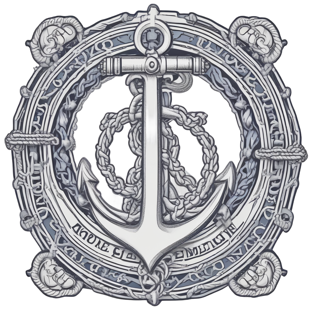 Navy and silver sticker of anchor with chain and banner