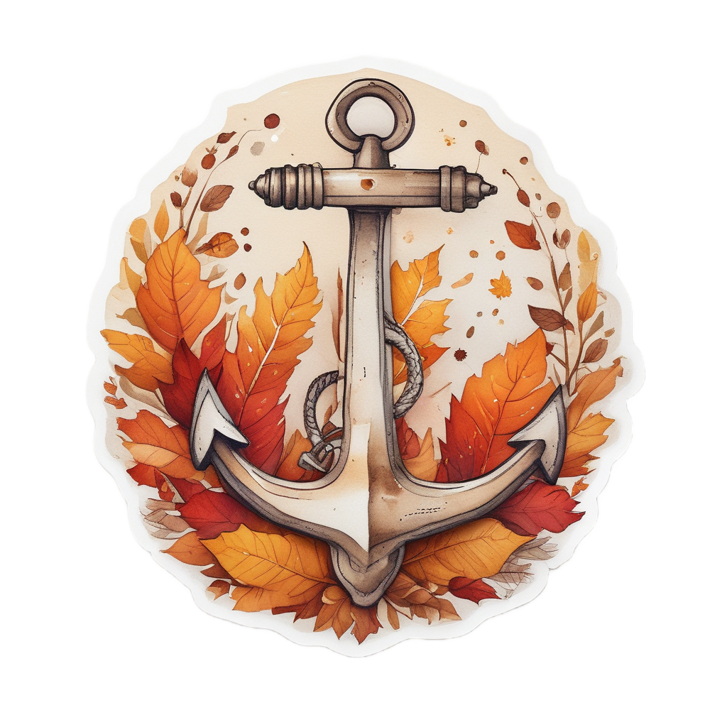 Anchor in Autumn Leaves — american traditional stickers
