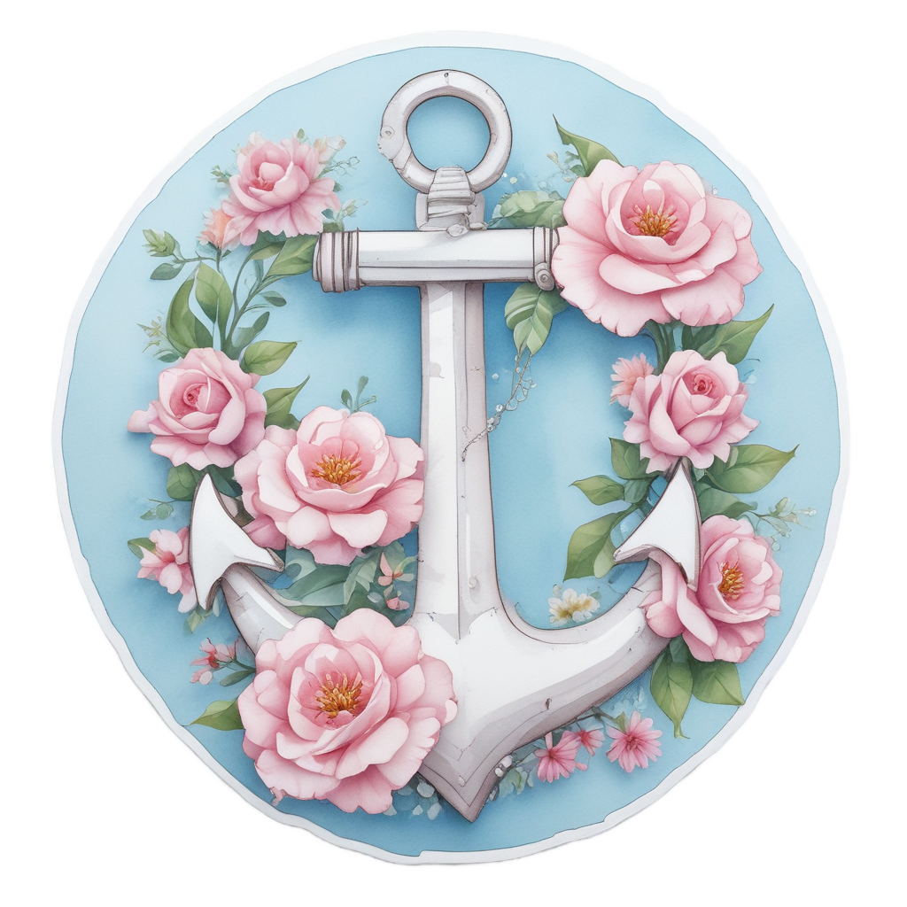 Anchor in Blooming Flowers — american traditional stickers