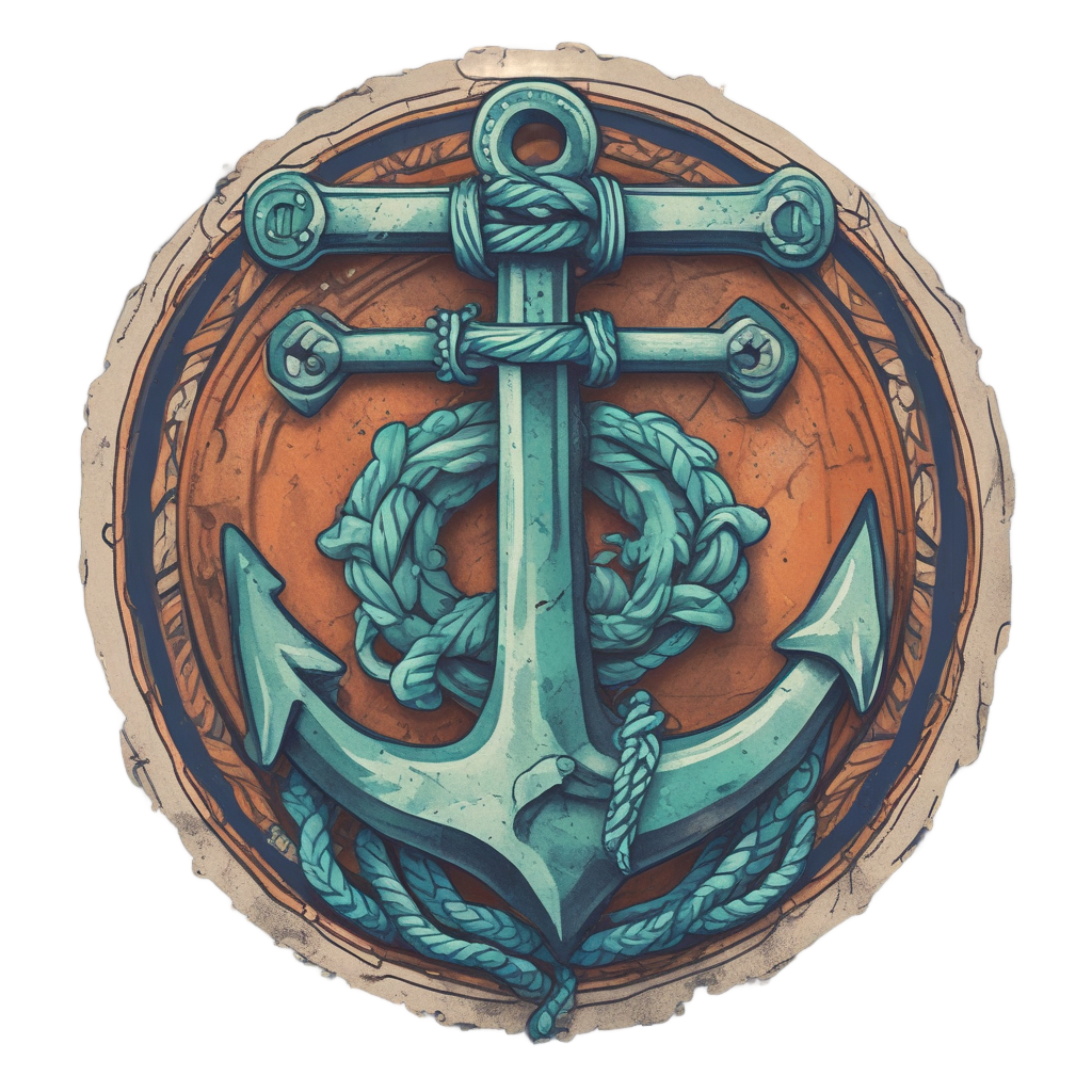 A weathered anchor with a rope banner reading Ride or Die in watercolor navy and rust