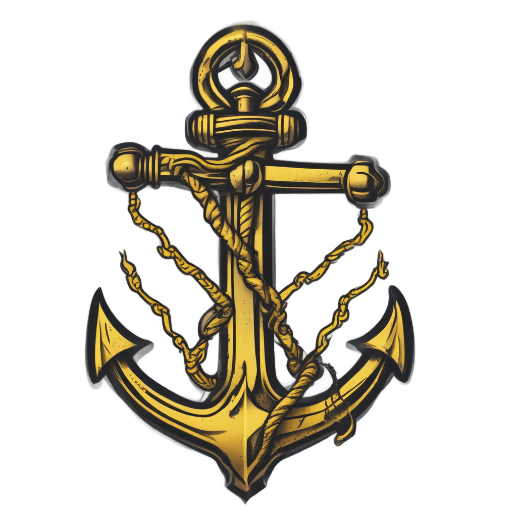 A traditional anchor wrapped in a lightning bolt with small waves at the bottom.