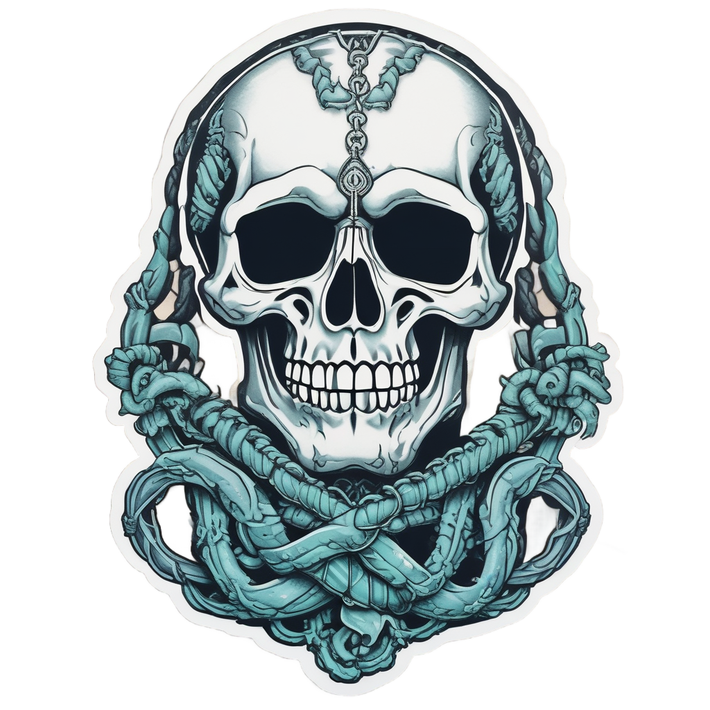 Negative-space tattoo skull within an anchor against a white background