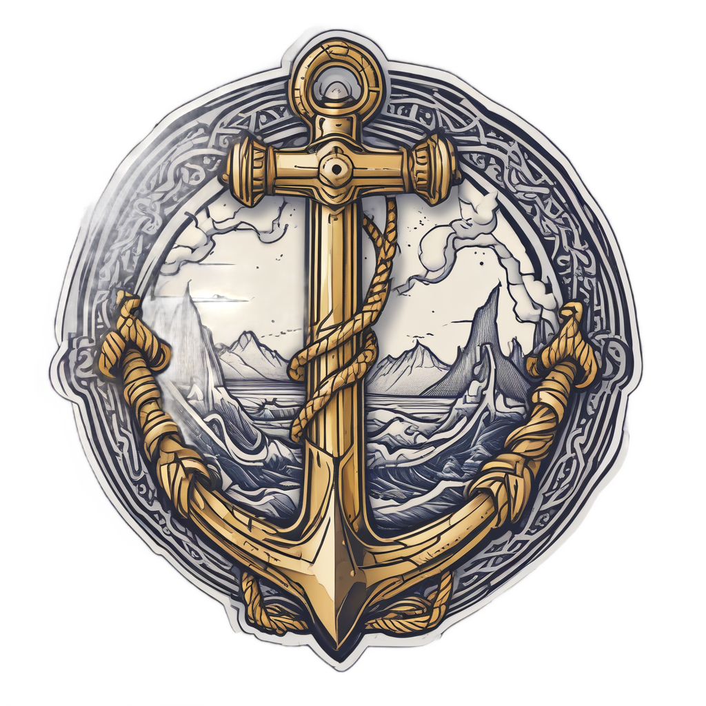 A navy and gold lightning anchor with electric rope