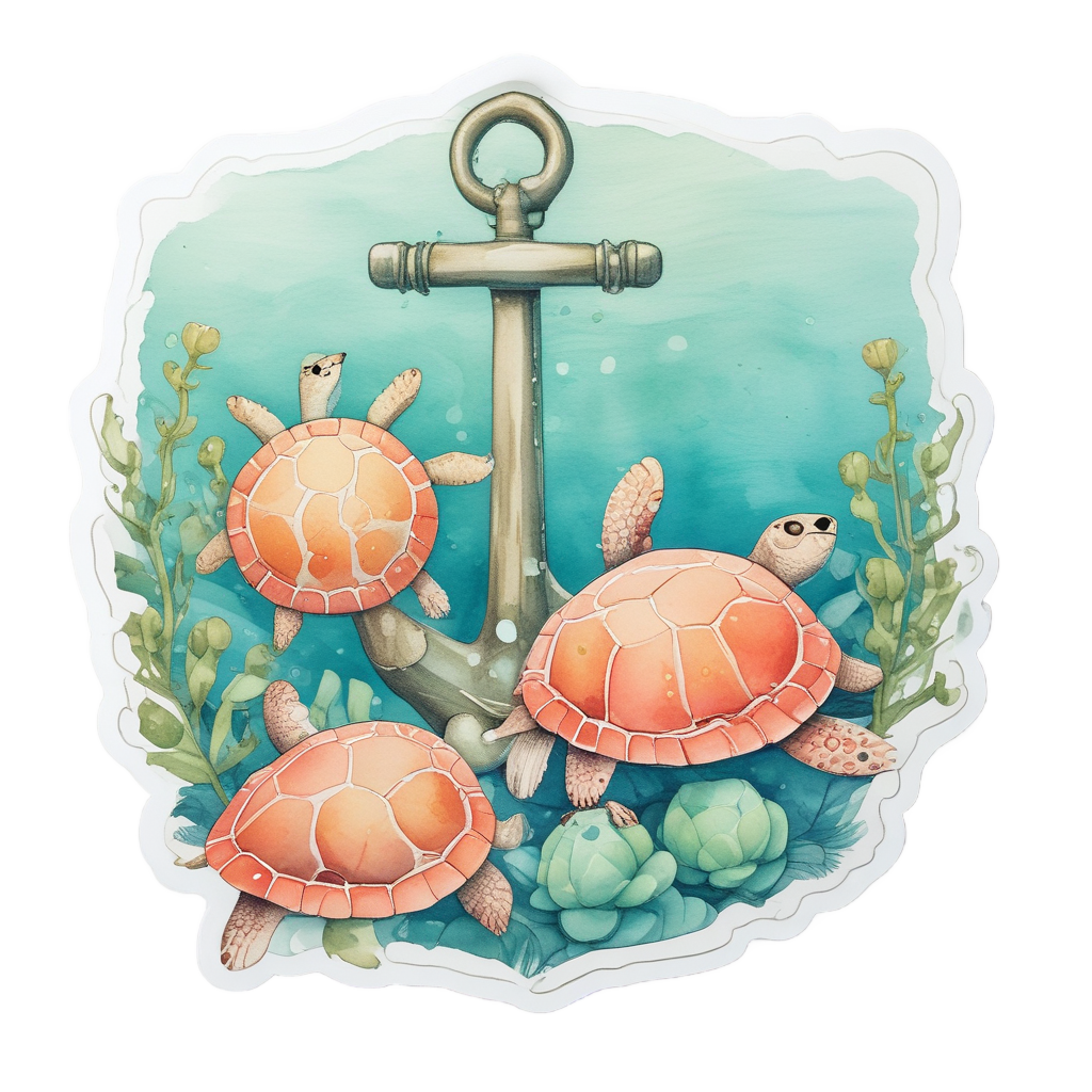 Anchor with Baby Sea Turtles — american traditional stickers