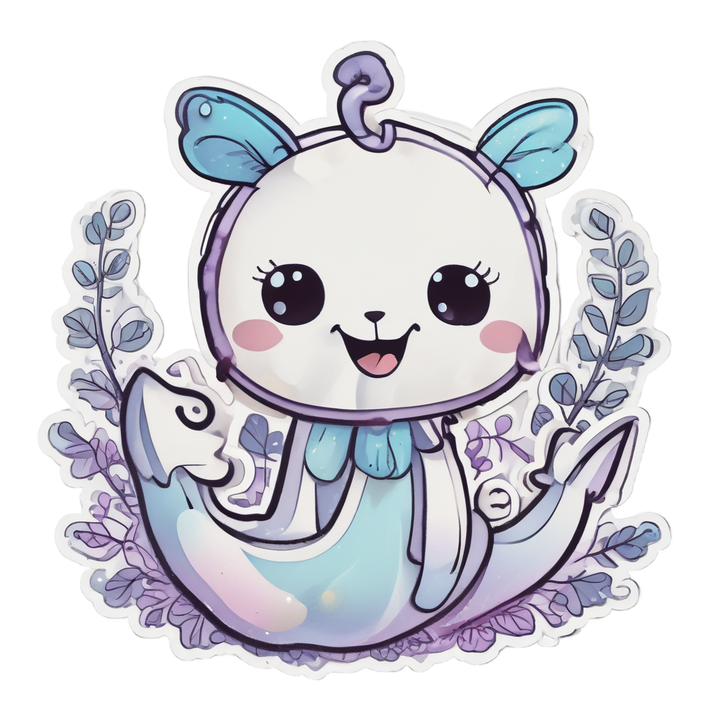 A kawaii anchor with a blue butterfly on its arm and a surprised expression.