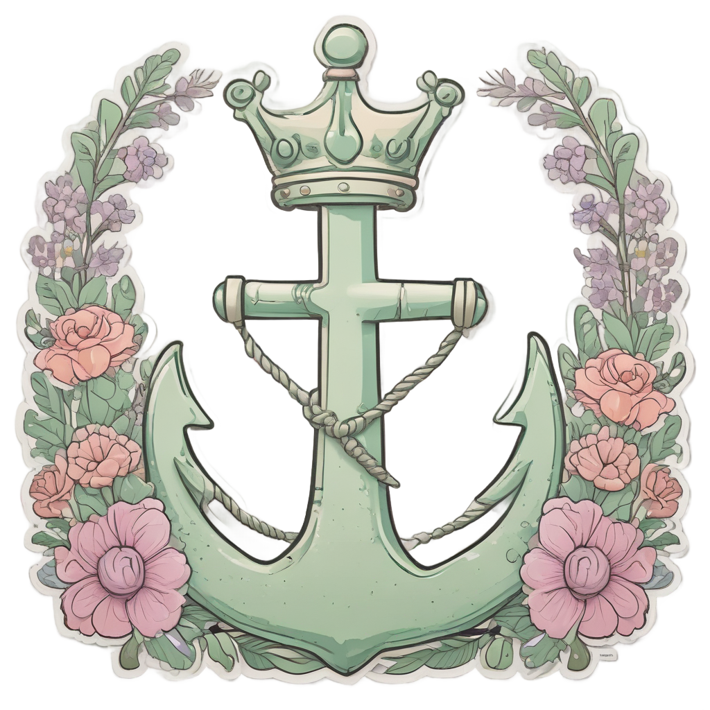 Anchor with Flowers — american traditional stickers