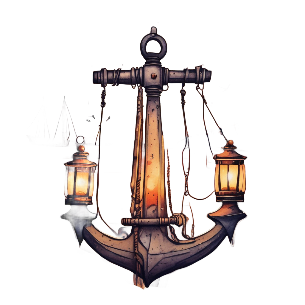 Anchor with Hanging Lanterns — american traditional stickers