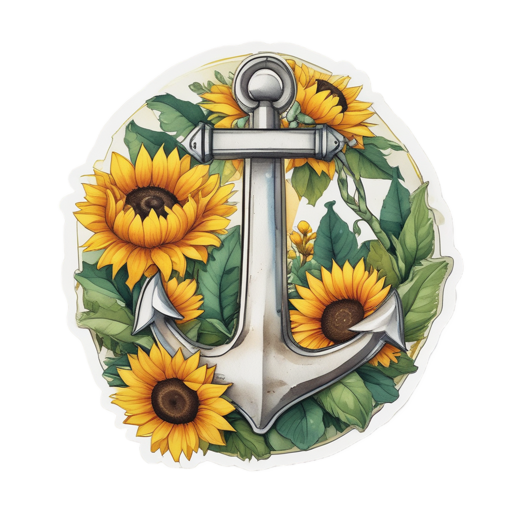 Anchor with Sunflower Crown — american traditional stickers