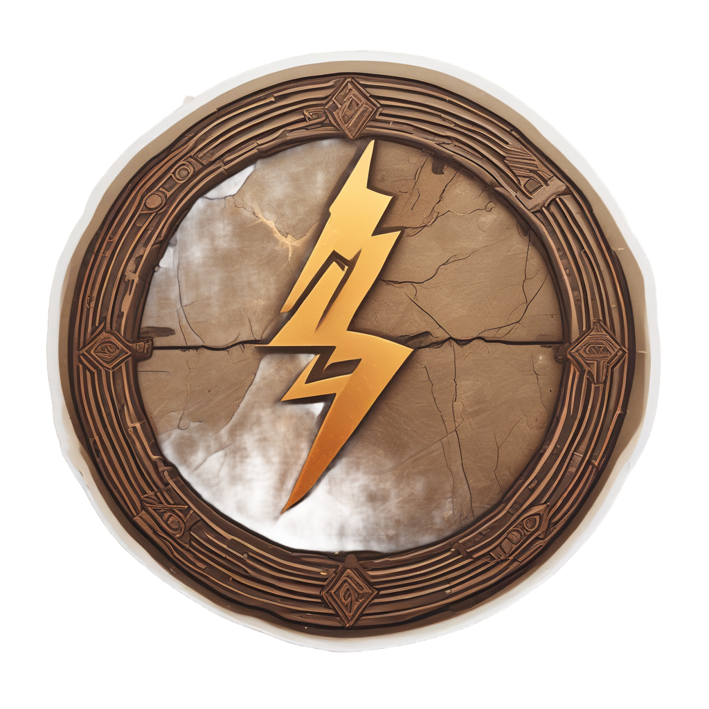 A lineart ancient rune made of lightning within a stone circle.