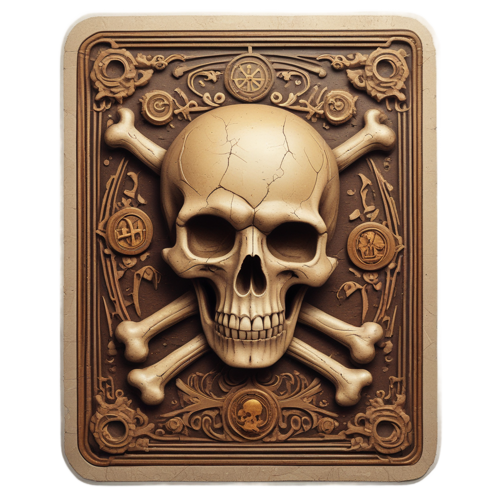 Stone tablet skull with glowing amber poison marks in papercut