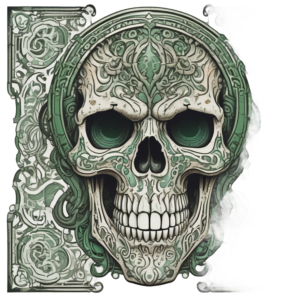 Skull with bronze and green vine tribal marks