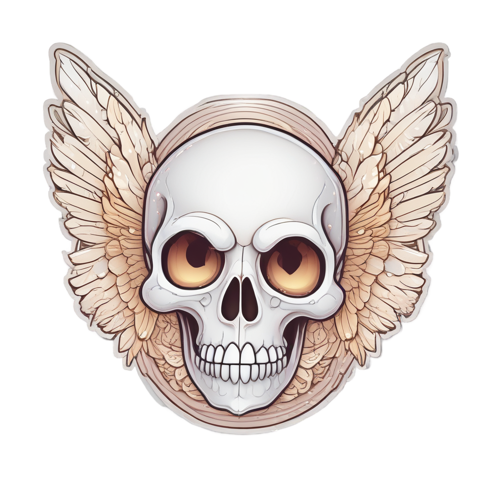Blushing skull with holographic halo and wings