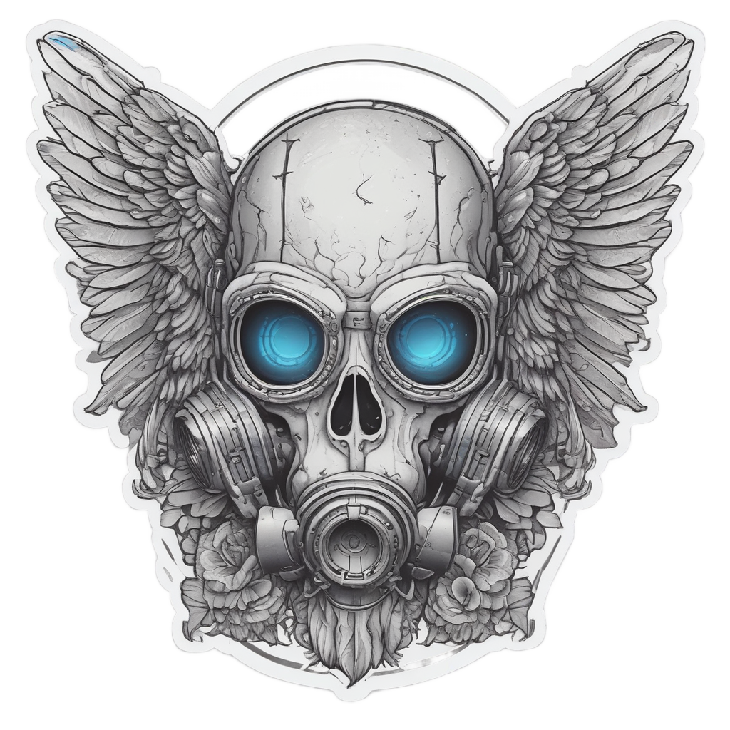 Angel-Winged Gas Mask Skull — gas mask stickers