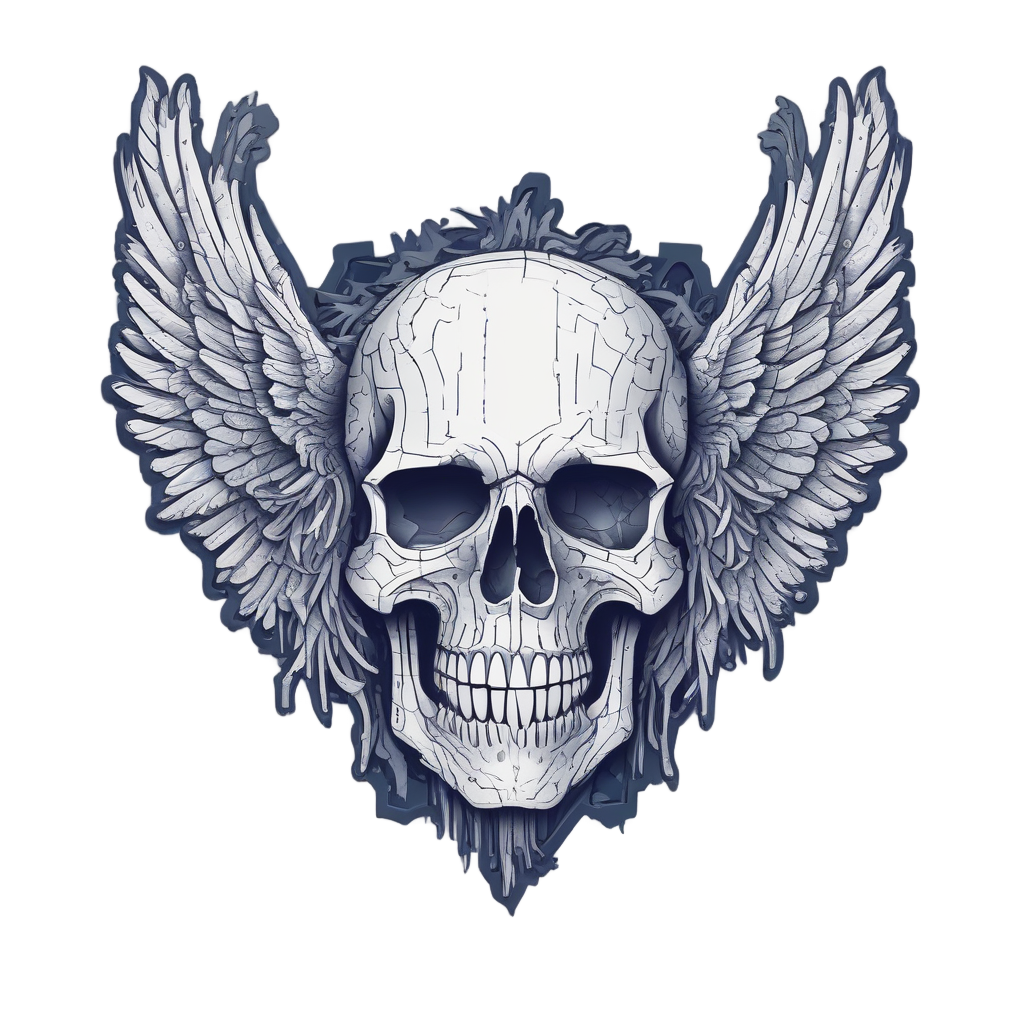 Skull with static TV snow wings in papercut