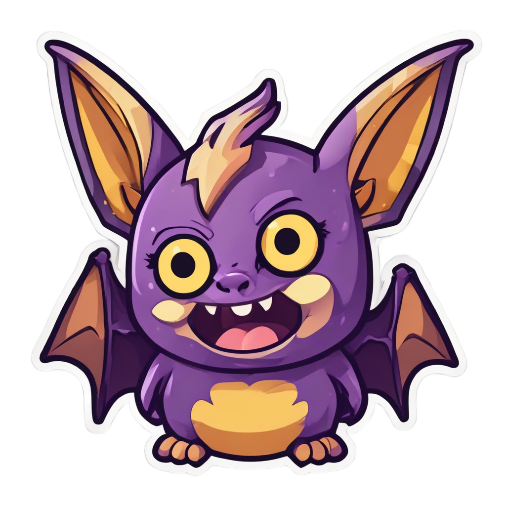 Kawaii angry bat with lightning bolts around it