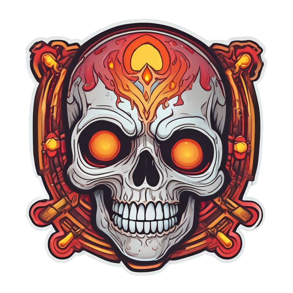 Frowning blushing skull with glowing orange eyes and steam