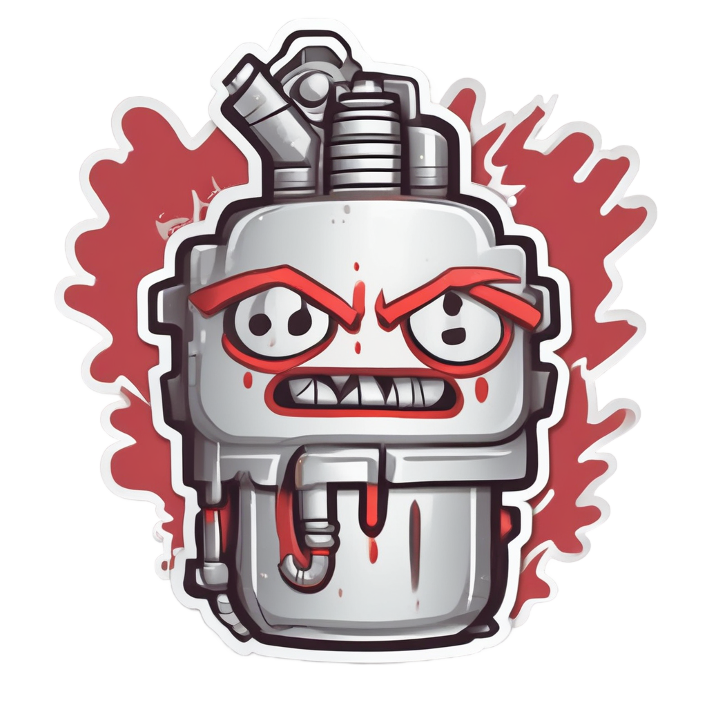 An angry kawaii spark plug with sparks and pout
