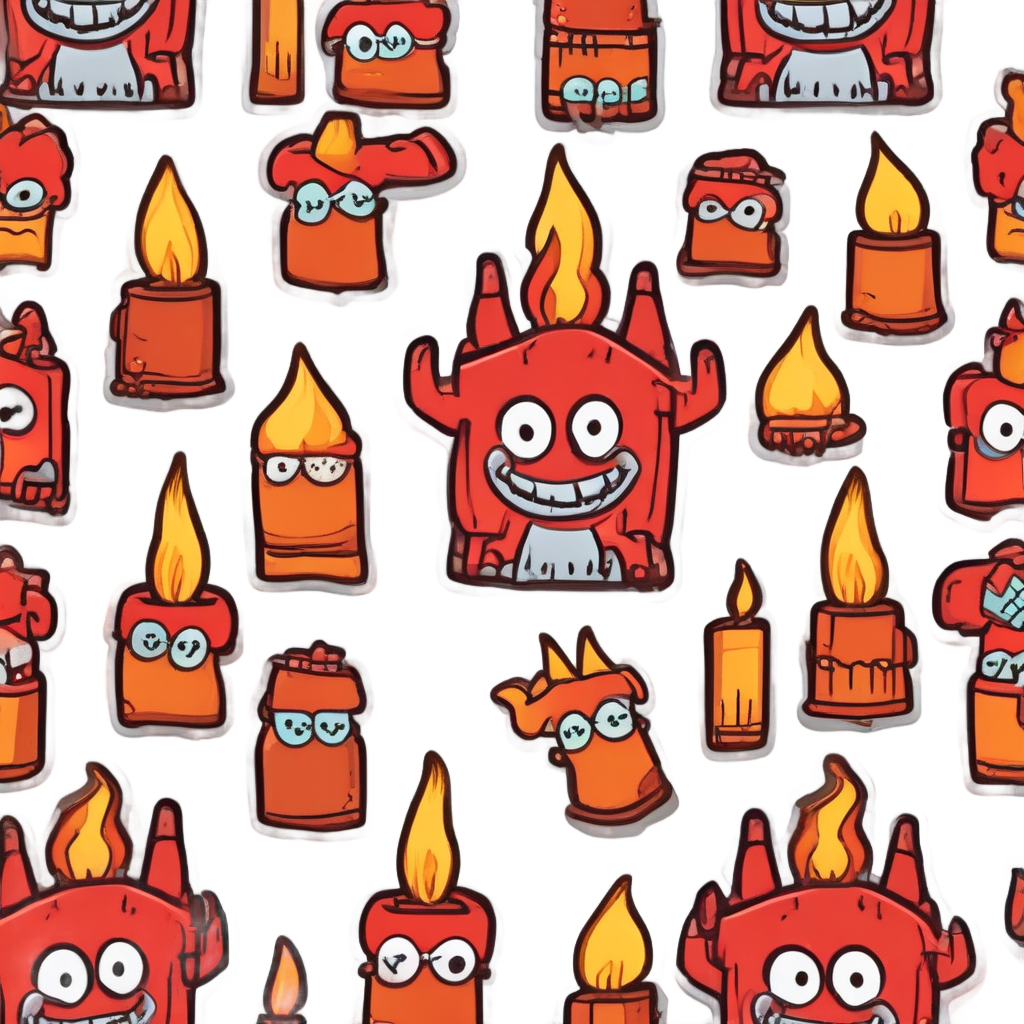 Grumpy kawaii red candelabra with angry face and orange flames