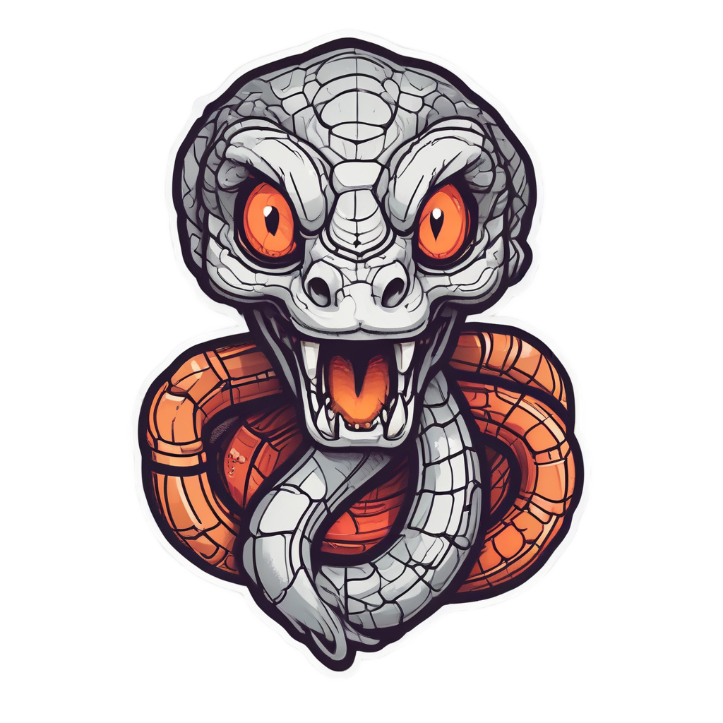 A red and orange coiled snake dagger with an angry expression and steam puff