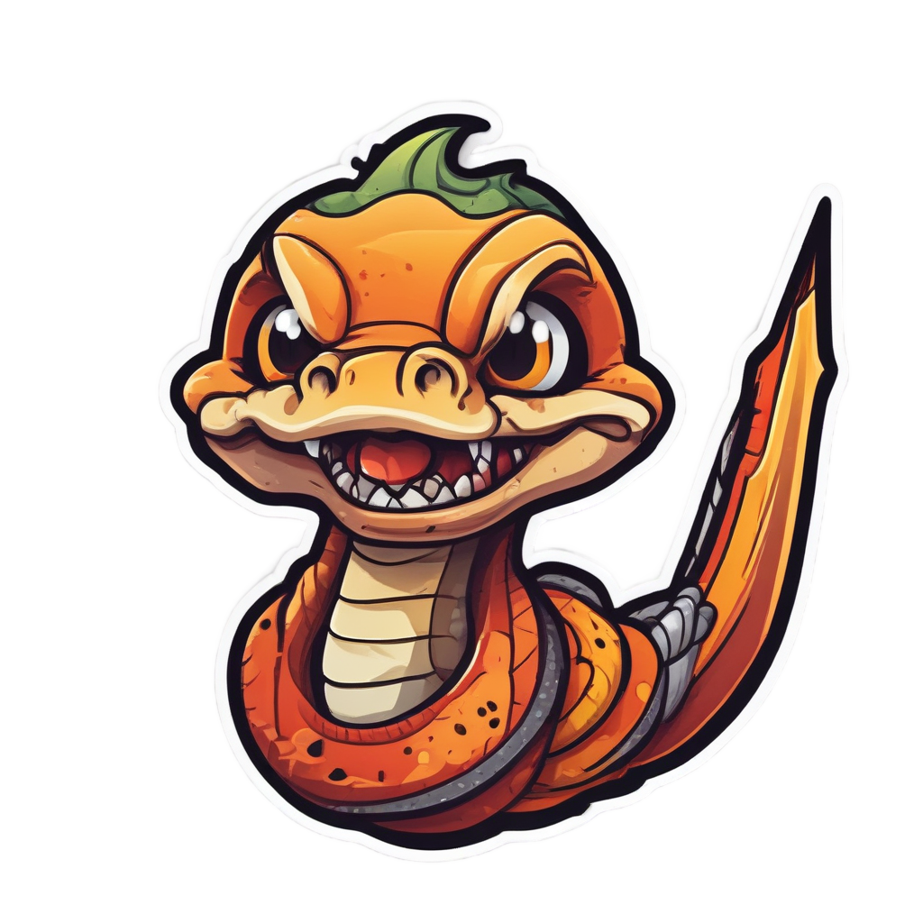 Angry kawaii coiled snake dagger with red and orange colors.