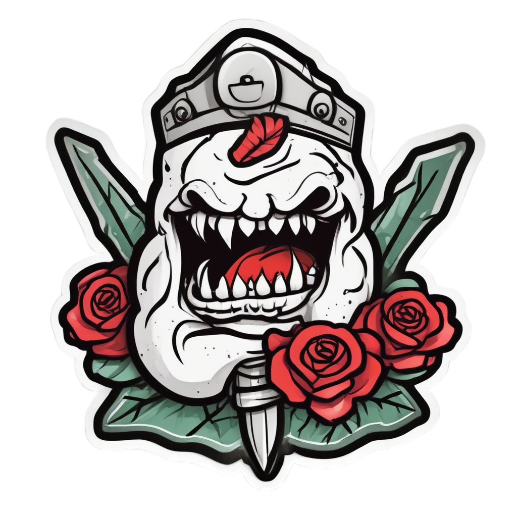 An angry dagger stomping on a rose.