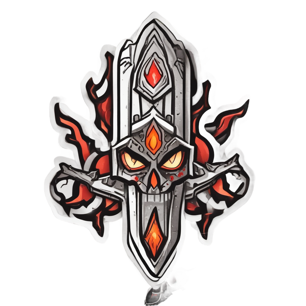 Angry kawaii blackwork dagger with small flames