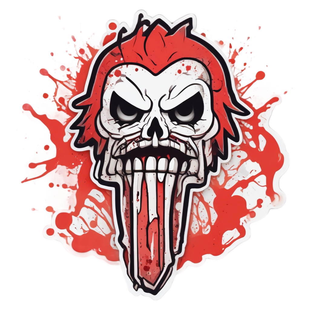 A kawaii machete frowning angrily with red blood drops.