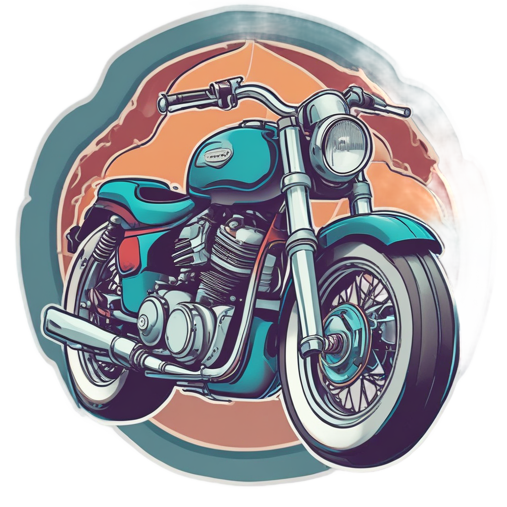An angry vintage motorcycle with tiny flames from exhaust pipes.