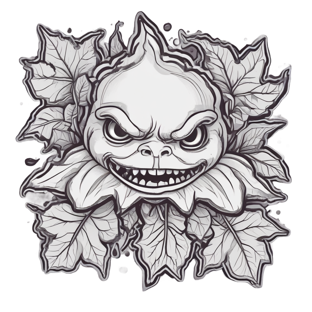 An angry nightshade sprig with spiky leaves and thundercloud berry in maroon lineart