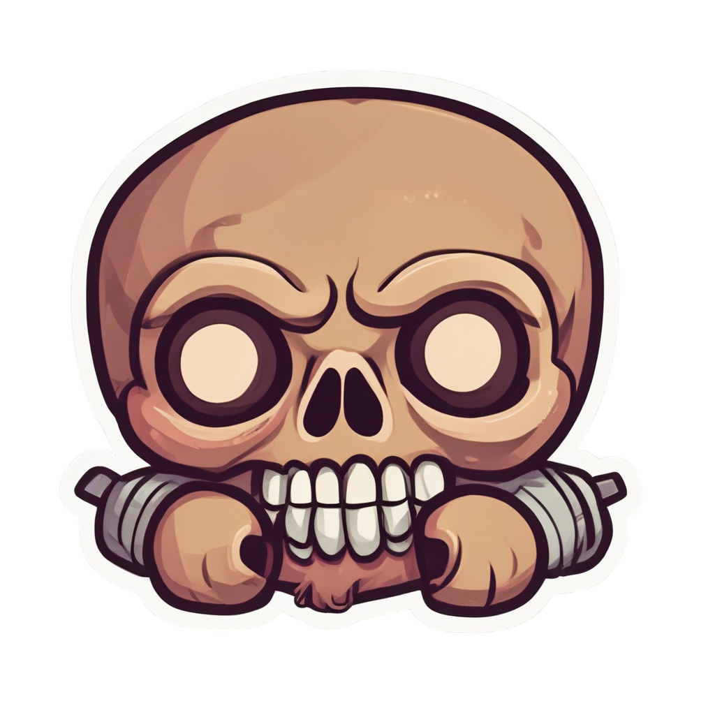 Angry kawaii ochre skull with bandage and fists.