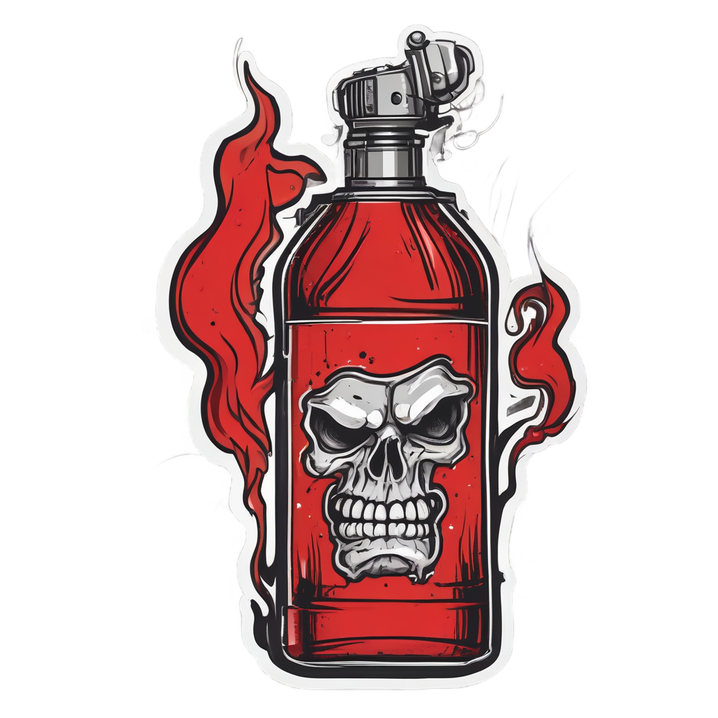 Angry oil can with clenched fist and sparks, furrowed brow.