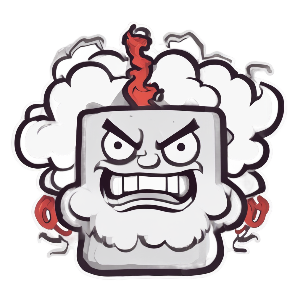 An angry oil can with furrowed brows and a steam cloud above.