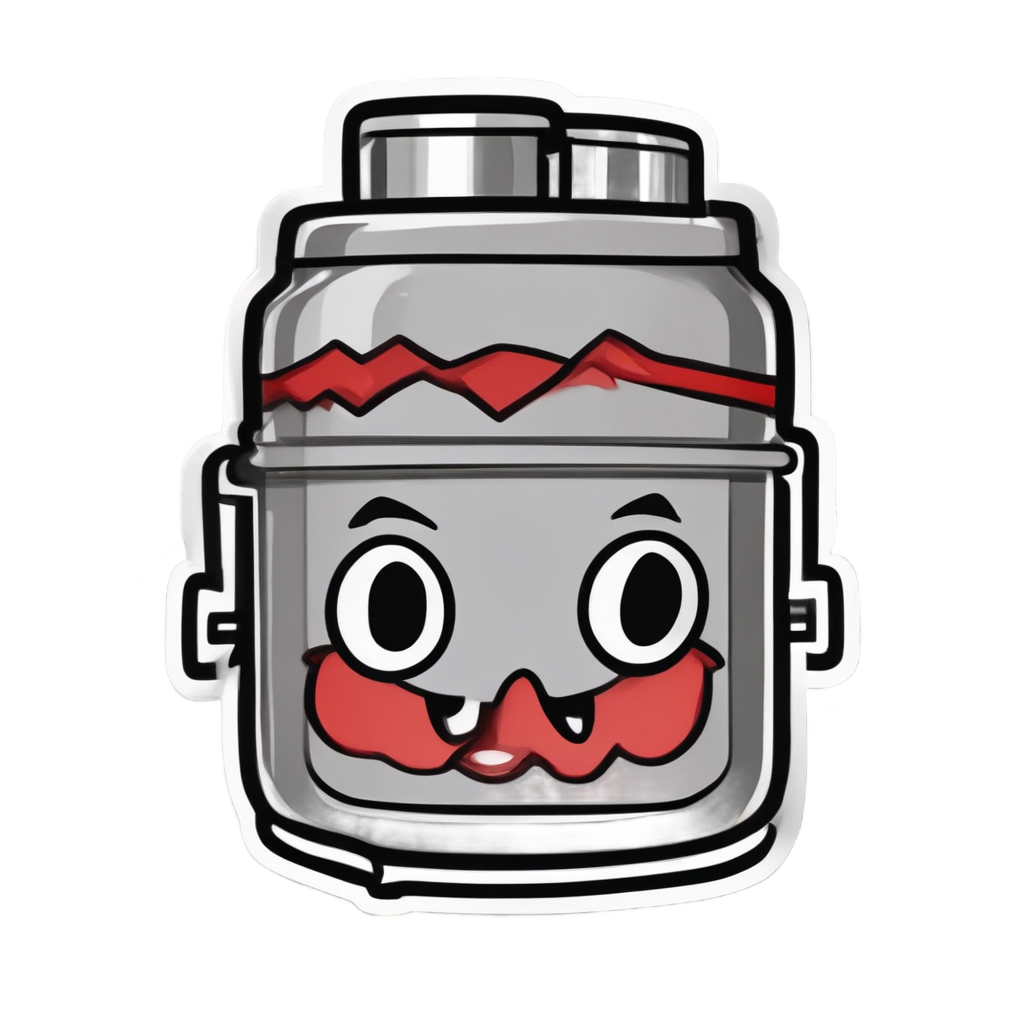 An angry kawaii oil can with steam coming from its top.